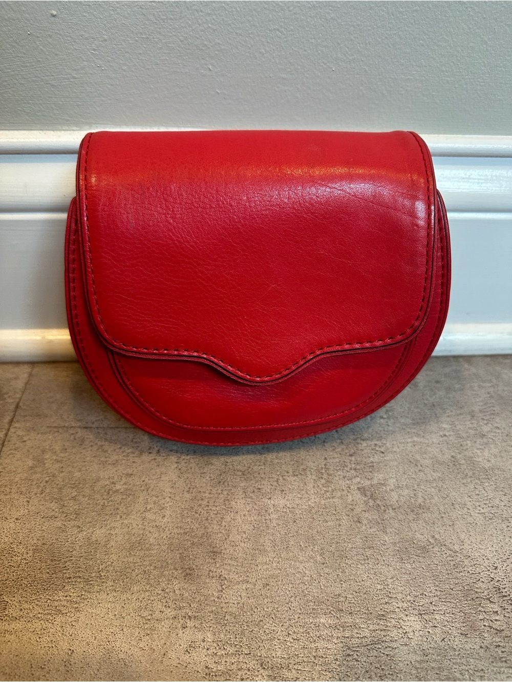 Rebecca Minkoff Red Leather Saddle Crossbody Bag adjustable strap